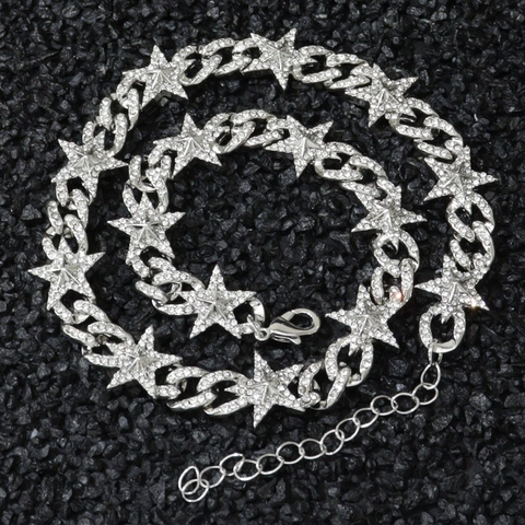 Collana Catena Cubana Pentagramma Hip Hop Strass Stella Pendente Collana in Lega Catena Grossa Gioielli per Uomo Donna