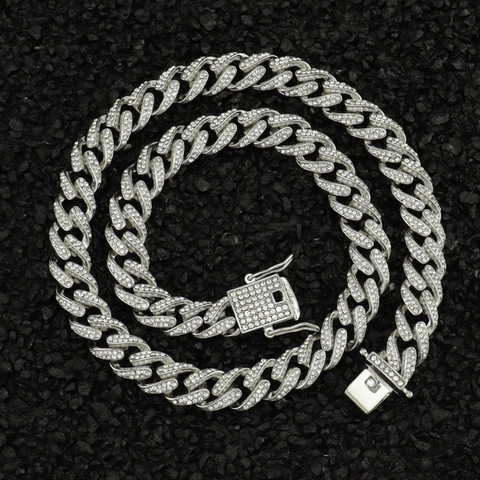 Iced Out Cuban Link Ketting Voor Mannen Hiphop Strass Legering Goud Zilver Verguld Miami Streetwear Mode Sieraden