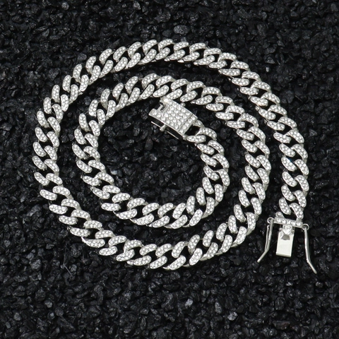 Iced Out Cuban Link Necklace Alloy Rhinestone Hip Hop Bold Chain For Men Women Rappers Trendy Jewelry Accessory