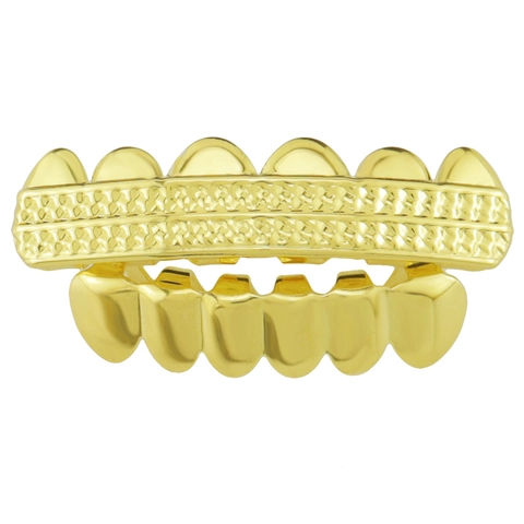 Hip Hop Kupfer Zirkonia Zahnschmuck Obere Untere Zähne Vergoldet Versilbert Gittermuster Körperschmuck Für Herren Damen