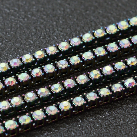 Cadena de Tenis Hip Hop de Una Sola Fila con Diamantes de Imitación de Arco Iris Aleación de Cristal AB Cadena de Lujo para Hombre Mujer Joyería Unisex