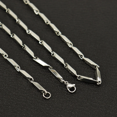 Collar de Cadena de Eslabones de Bambú de Acero Inoxidable Hip Hop para Hombre Mujer Cadena Cuadrata Geométrica Pulida Joyería