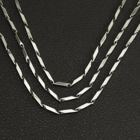 Collar de Cadena de Eslabones de Bambú de Acero Inoxidable Hip Hop para Hombre Mujer Cadena Cuadrata Geométrica Pulida Joyería