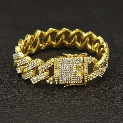Bold Hip Hop Panzerkette Armband Für Herren 20mm Breit Drei Reihen Strass Legierung Gold Silber Plattiert Schmuck Für Party