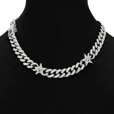 Collana A Catena Cubana In Lega Iced Out Con Pendenti A Stella Oro Argento Strass Gioielli Streetwear Per Uomini E Donne