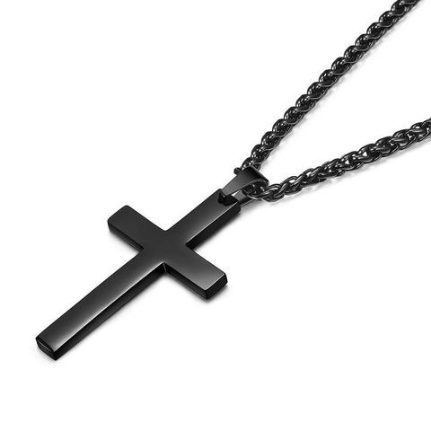 Mens Stainless Steel Cross Pendant Necklace Punk Wheat Chain Black Gold Steel Color Religious Jewelry For Daily Party