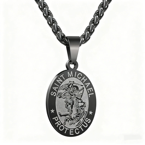 Collana Con Ciondolo Medaglia San Michele Vintage Acciaio Inossidabile Rilievo Angelo Religioso Protezione Gioielli Uomo Donna