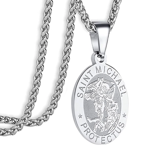 Collana Con Ciondolo Medaglia San Michele Vintage Acciaio Inossidabile Rilievo Angelo Religioso Protezione Gioielli Uomo Donna