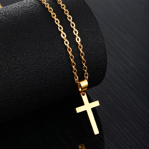 Edelstahl Kreuz Anhänger Halskette Hochglanzpoliert Vakuum Beschichtet Minimalistisch Mode Schmuck Für Damen Herren