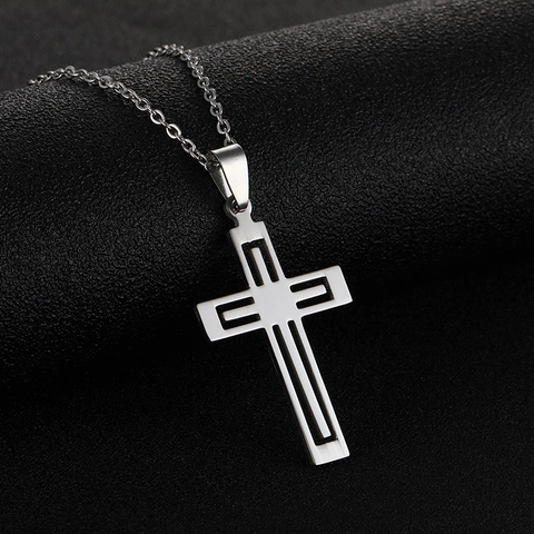 Collier Pendentif Croix en Acier Inoxydable pour Hommes Femmes Unisexe Symbole Ankh Géométrique Bijoux Électroplaqués Cadeau