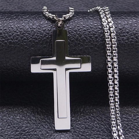 Doppelschicht Kreuz Anhänger Halskette Edelstahl Zweifarbig Box Kette Für Herren Damen Punk Nischen Design Schmuck Zubehör
