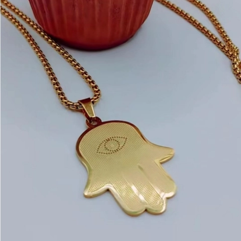Collana con Pendente Mano di Fatima Malocchio in Acciaio Inossidabile Gioielli Amuleti Etnici Vintage per Uomo Donna Accessorio Decorativo Quotidiano