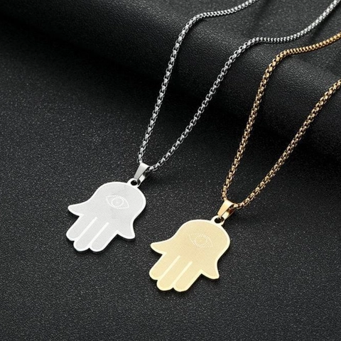 Collana con Pendente Mano di Fatima Malocchio in Acciaio Inossidabile Gioielli Amuleti Etnici Vintage per Uomo Donna Accessorio Decorativo Quotidiano
