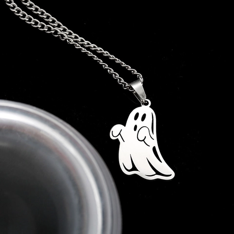 Polierte Edelstahl Halloween Zeichentrick Gespenst Anhänger Halskette Für Herren Damen Hip-Hop Individueller Silberschmuck Party Alltag