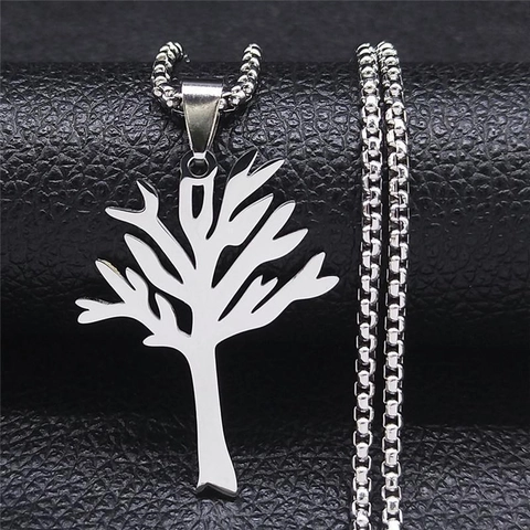 Collana con Pendente Albero della Vita Svuotato in Acciaio Inossidabile Gioielli Streetwear Hip Hop Punk per Uomo Donna