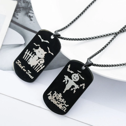 Collana con Piastrina in Acciaio Inossidabile per Halloween Unisex Pendente Zucca Spaventapasseri Gatto Gioielli Gothic