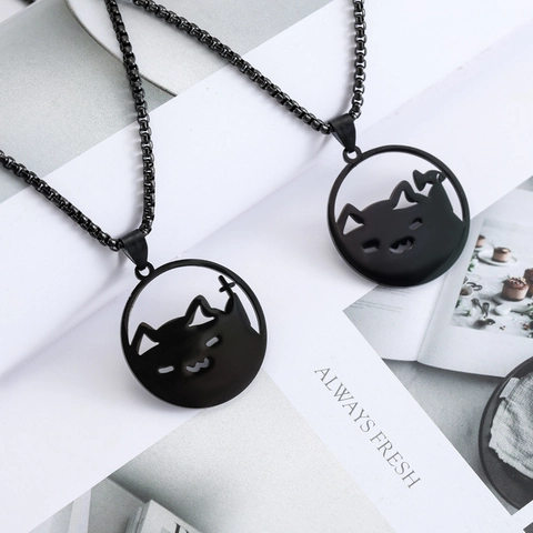 Süße Katze Mit Kreuz Fisch Anhänger Halskette Edelstahl Hip Hop Schmuck Für Damen Herren Schlüsselanhänger Zubehör Geschenk