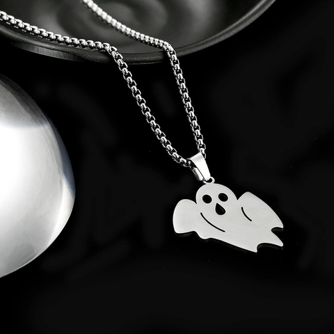 Halloween Cartoon Geist Anhänger Halskette Edelstahl Poliert Lustiges Gespenst Unisex Punk Gothic Party Schmuck Geschenk