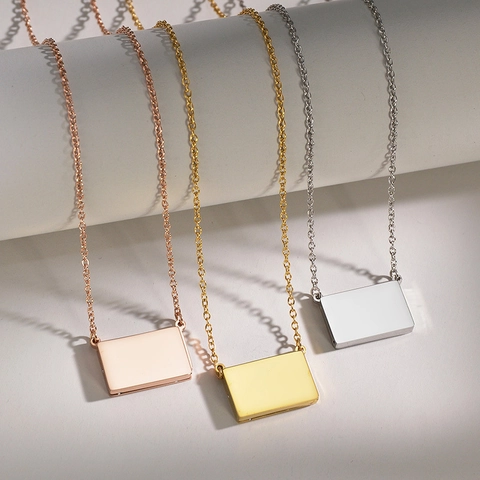 Minimalist Stainless Steel Envelope Slide Pendant Necklace Individual Mirror Polished Secret Message Box Choker For Couples Jewelry