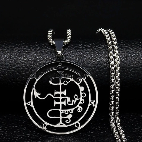 Uomini Acciaio Inossidabile Rune Collana Svuotato Astaroth Sigil Ciondolo Vintage Wiccan Occulto Gioielli Lucidato Acciaio Catena