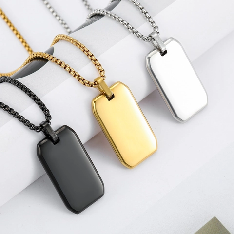 Collana Dog Tag in Acciaio Inossidabile Lucidato da Uomo Ciondolo Rettangolare Superficie a Specchio Gioielli Regalo