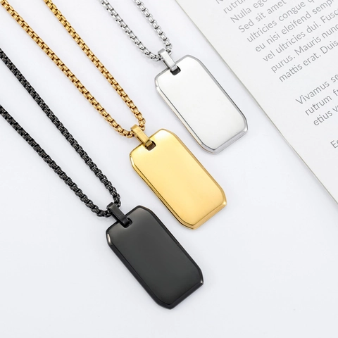 Collana Dog Tag in Acciaio Inossidabile Lucidato da Uomo Ciondolo Rettangolare Superficie a Specchio Gioielli Regalo