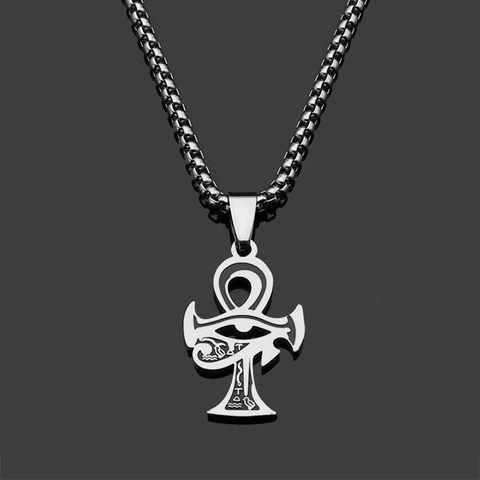 Vintage Antico Egizio Occhio Di Horus Ankh Croce Ciondolo Collana Per Uomo Acciaio Inossidabile Catena Box Gioielli Religiosi