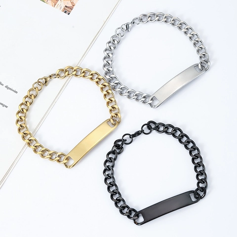 Gepolijste Roestvrij Stalen Cubaanse Schakel ID Armband Voor Heren Dames Graveerbare Blanco Plaat Sieraad Goud Zwart Zilver