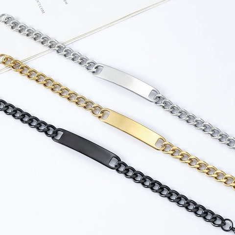 Gepolijste Roestvrij Stalen Cubaanse Schakel ID Armband Voor Heren Dames Graveerbare Blanco Plaat Sieraad Goud Zwart Zilver