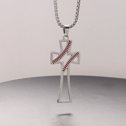 Collana con Ciondolo a Croce a Punto Baseball in Acciaio Inossidabile per Uomo Gioielli in Metallo Personalità Stile Sportivo Hiphop