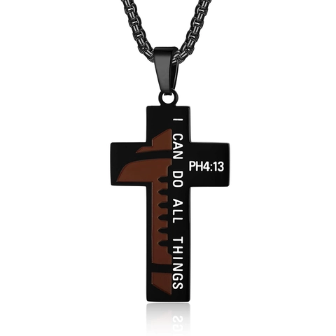 Collana con Pendente a Croce Football in Acciaio Inossidabile Versetto Biblico I Can Do All Things Ph 4 13 Gioielli Sportivi Uomo Donna