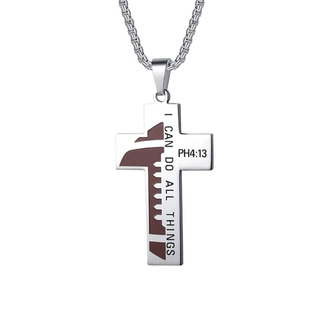 Collana con Pendente a Croce Football in Acciaio Inossidabile Versetto Biblico I Can Do All Things Ph 4 13 Gioielli Sportivi Uomo Donna