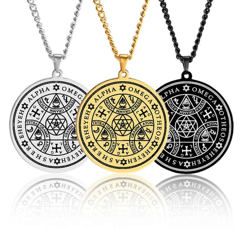 Enochian Engel Magische Amulet Hexagram Roestvrij Staal Hanger Ketting Salomo Sleutel Bescherming Vintage Sieraden Unisex