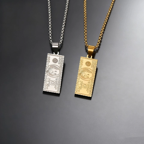 Hiphop Edelstahl Dollar Schein Anhänger Halskette Gold Silber USD Geld Charm Für Herren Punk Street Fashion Schmuck Geschenk Zubehör
