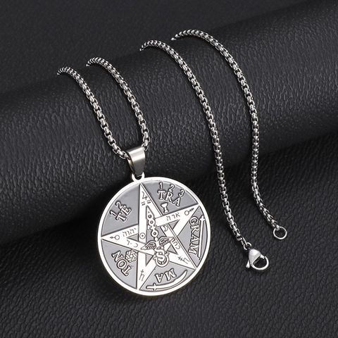 Vintage Stainless Steel Solomon Seal Pentagram Amulet Pendant Necklace Men Women Unisex Hip Hop Tetragrammaton Jewelry