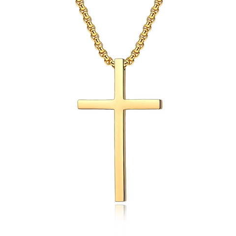 Collar con Colgante de Cruz de Acero Inoxidable Minimalista para Hombre Mujer Cadena de Caja Geométrica Pulida Joyería Punk Regalo