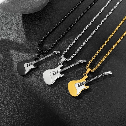 Collar con Colgante de Guitarra Eléctrica de Acero Inoxidable Hip Hop para Hombres y Mujeres Estilo de Música Rock Punk Joyería Galvanizada