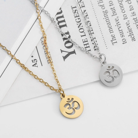 Minimalist Stainless Steel Om Symbol Necklace Yoga Hindu Religious Pendant For Men Women Gold Silver Geometric Jewelry