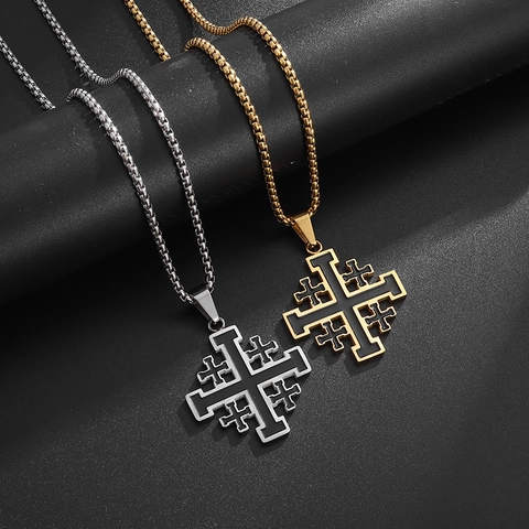 Gothische Roestvrijstalen Jeruzalemkruis Hanger Halsketting Voor Heren Dames Emaille Religieuze Retro Sieraden Boxketting