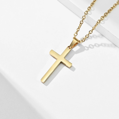 Pendentif Croix en Acier Inoxydable Minimaliste Sans Chaîne Pour Hommes Femmes Unisexe Bijoux Religieux Classique Or Argent Noir Poli