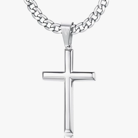 Hip Hop Edelstahl Abgeschrägtes Kreuz Anhänger Halskette Für Herren Vintage Polierte Panzerkette Personalisiert Religiöser Schmuck