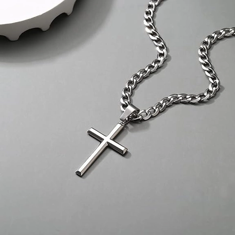 Hip Hop Edelstahl Abgeschrägtes Kreuz Anhänger Halskette Für Herren Vintage Polierte Panzerkette Personalisiert Religiöser Schmuck