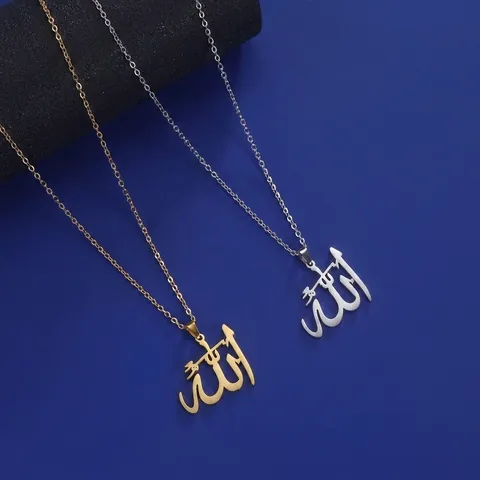 Gepersonaliseerde Roestvrijstalen Ketting Met Elegante Arabische Allah-Kalligraphie Hanger Modieuze Religieuze Sieraden Goud Zilver