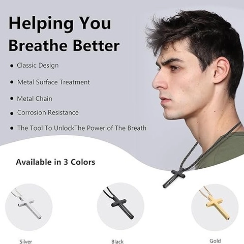 Collar de Respiración de Acero Inoxidable para Aliviar la Ansiedad Colgante de Cruz Grabado Joyas de Meditación para Hombres y Mujeres