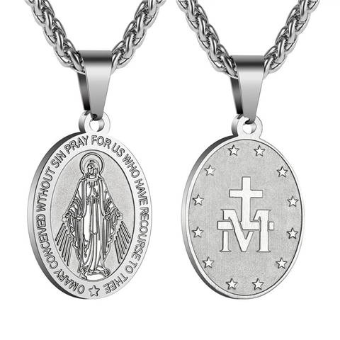 Collar con Colgante de Medalla Religiosa de Acero Inoxidable Vintage para Hombre Mujer Santa María Benito José Judas Miguel Cristóbal Cruz Joyería
