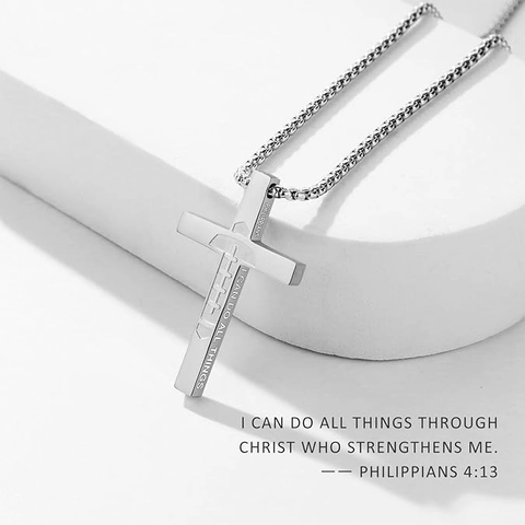 Collier Pendentif Croix En Acier Inoxydable Inspirant Pour Hommes Femmes Motif Football Américain Verset Biblique Bijoux Religieux