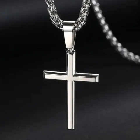 Collar con Colgante de Cruz de Acero Inoxidable para Hombre Hip Hop Minimalista Cadena de Trigo Pulido Joyas Clásicas