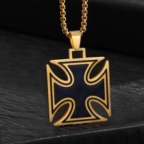 Hip Hop Stainless Steel Iron Cross Pendant Necklace For Men Women Gold Black Biker Gothic Jewelry Fashion Accessories Gift