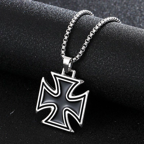 Vintage Stainless Steel Iron Cross Pendant Necklace For Men Women Punk Retro Black Oil Drip Jewelry Box Chain Necklace