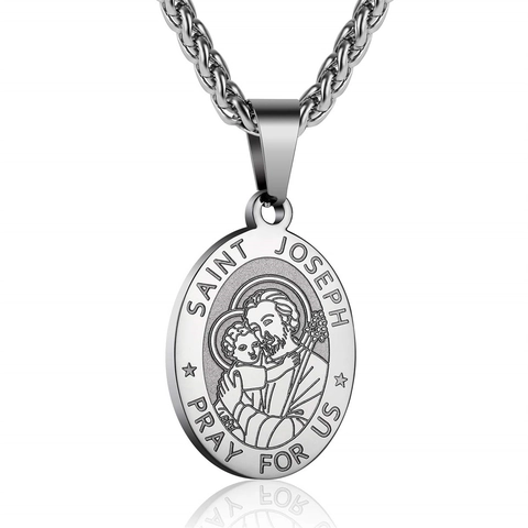 Collar con Colgante de Medalla Religiosa San Judas José Rafael para Hombre de Acero Inoxidable Óvalo Amuleto de Oración